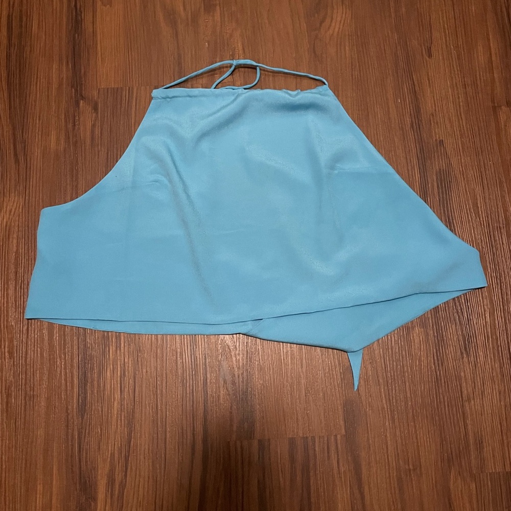 With Jean Zeta blue halter top